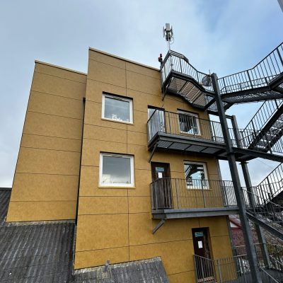 Commercial property façade after the rainscreen cladding conversion